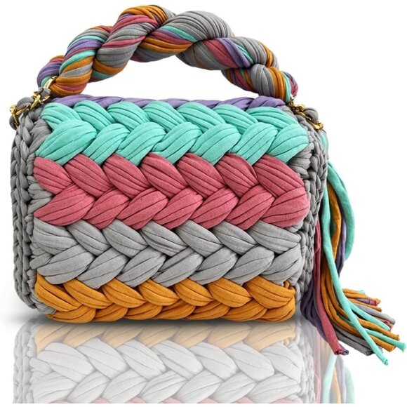 Women's Multi Crochet Handmade Small Evening Formal Flap Crossbody Clutch Bag - Picture 5 of 6